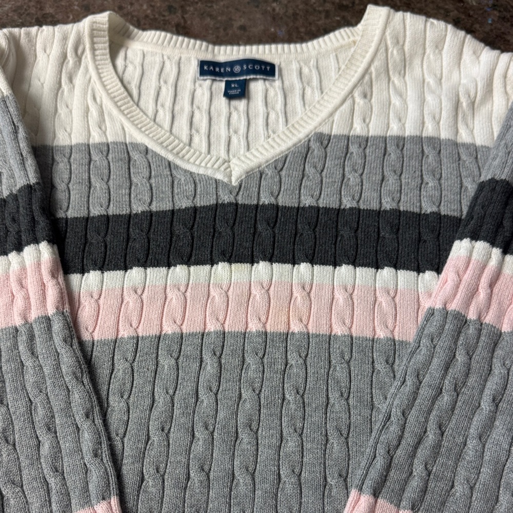 Karen Scott Multicolor Cable Knit Sweater